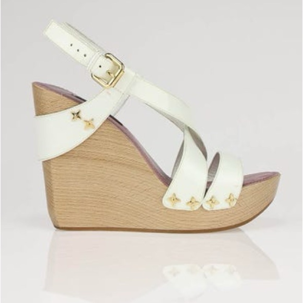 Louis Vuitton White Patent Wedge Sandals